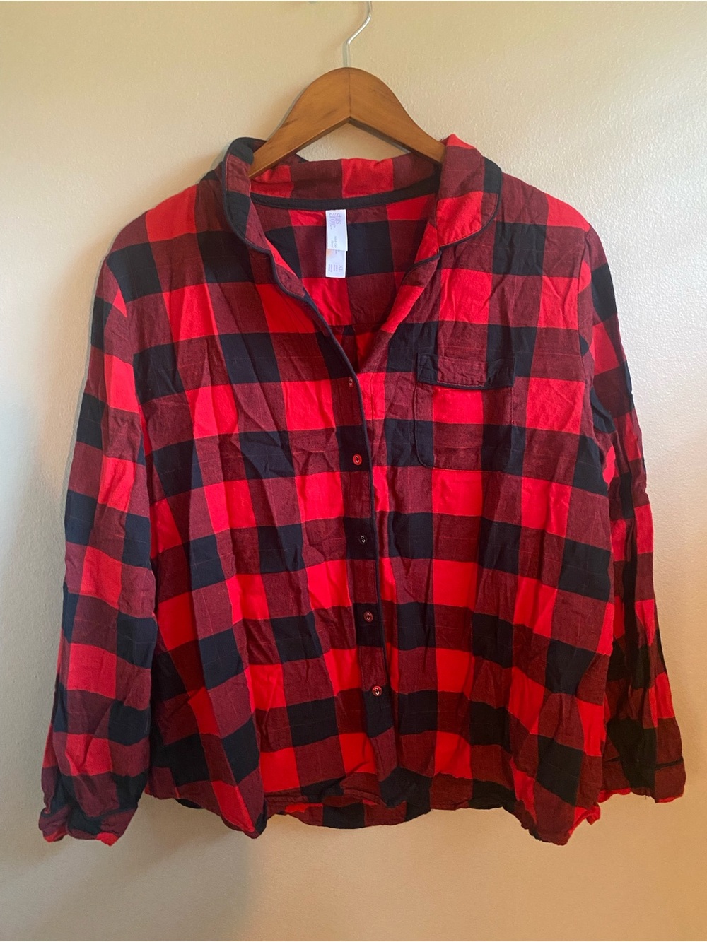 stars above Red and Black Buffalo Plaid Button-Down PJ set